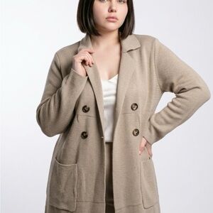 Women's Beige Double-Breasted Cardigan